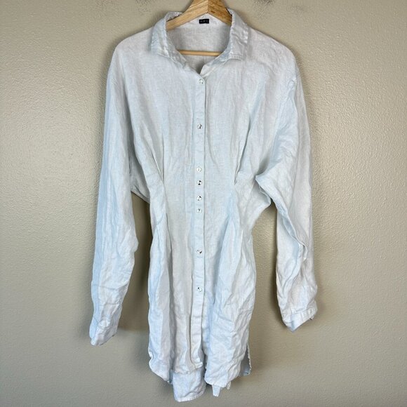 Mimii London Women's Shirt Dress Linen Synched Hem Mini White Small - Picture 3 of 4